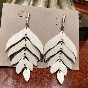 Leaf dangle post lightweight wood earrings with stabilizer backs neutral color